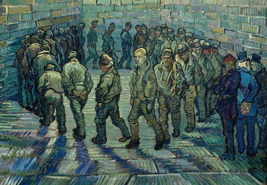 Vincent van Gogh, Prisoners Exercising (Taking the Air in a Prison Yard) -- detail. A review of Van Gogh and Britain, at Tate London, is at Riot Material Magazine.
