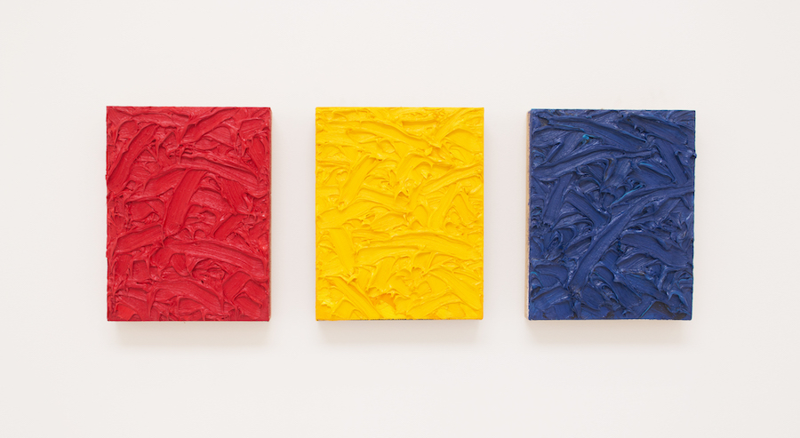 James Hayward Red/Yellow/Blue Ratio Triptych #2. The Weight of Matter, a group exhibition at Roberts Projects, Los Angeles, is reviewed at Riot Material magazine.