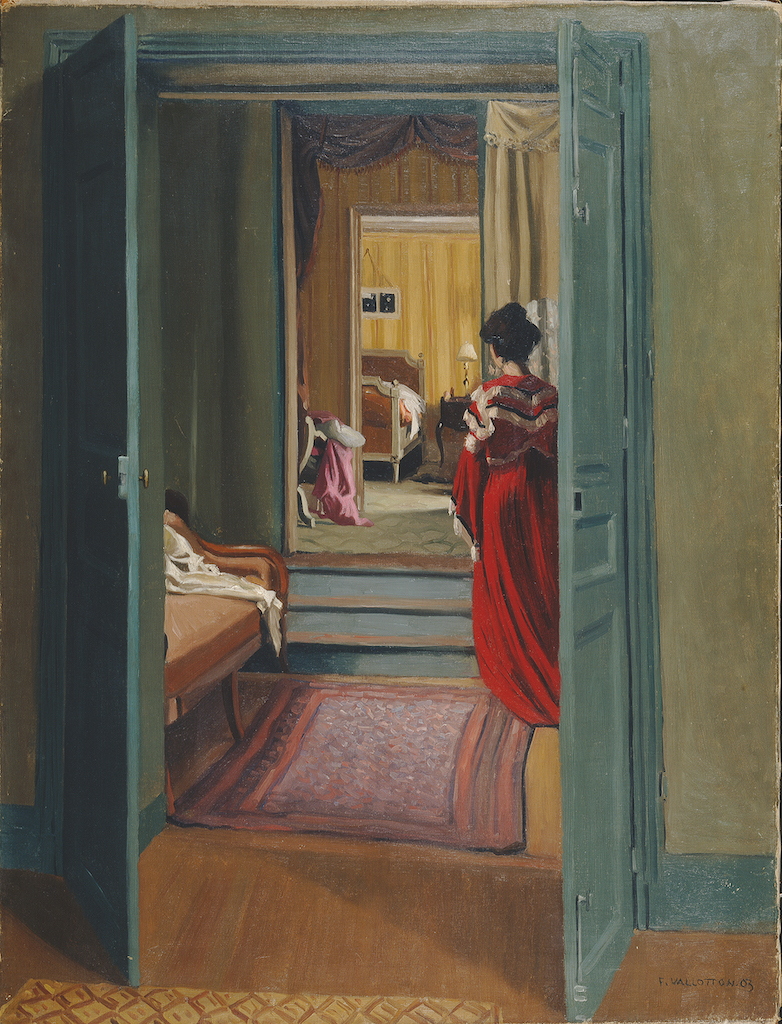 Félix Vallotton, Interior with Woman in Red, 1903. The Met's "Painter of Disquiet is reviewed at Riot Material magazine.